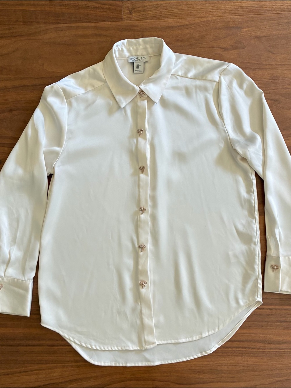 Rachel Zoe Men's Ivory Long-Sleeve Button-Up Dress Shirt Satin Medium